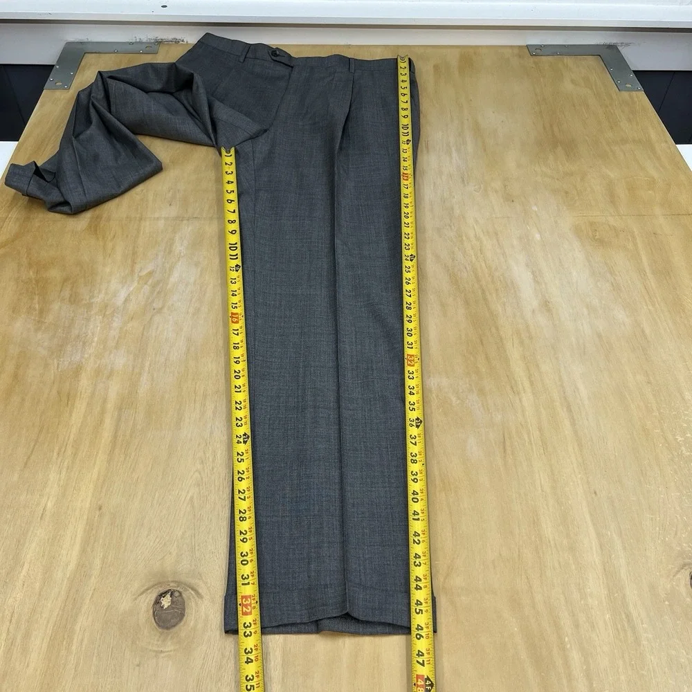 Hickey Freeman Custom Suit Mens 48L Tailored Fit Cuffed Pleated Pants 37x33 Gray